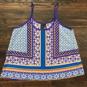 Purple Spaghetti Strap Tank Top with Mixed Geometric Print